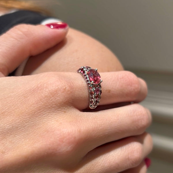 Tourmaline & White Topaz in 14K White Gold Ring