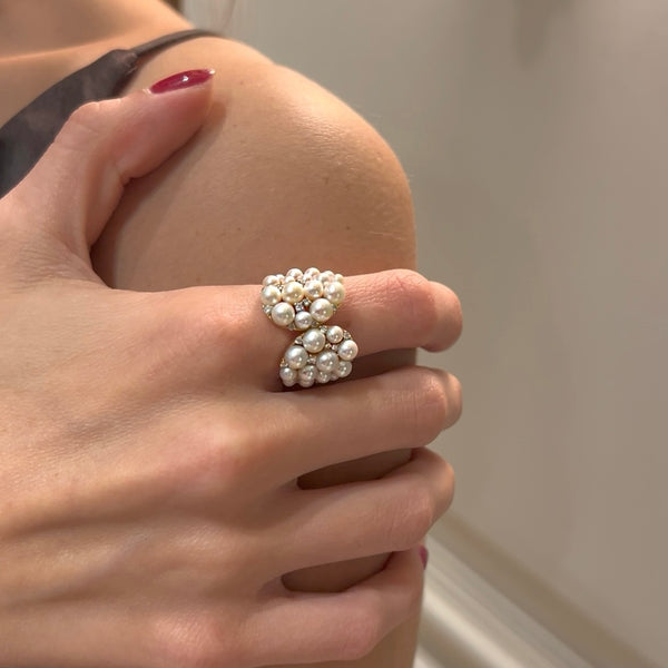 14K Yellow Gold with Pearl & Diamond Butterfly Rings