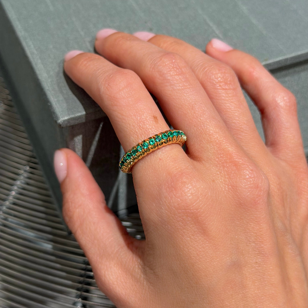 Emerald Band on 18K Yellow Gold Rings