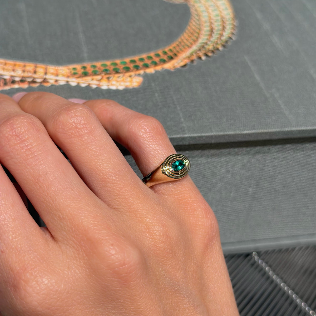 Yellow Gold with Emerald Pinky Ring