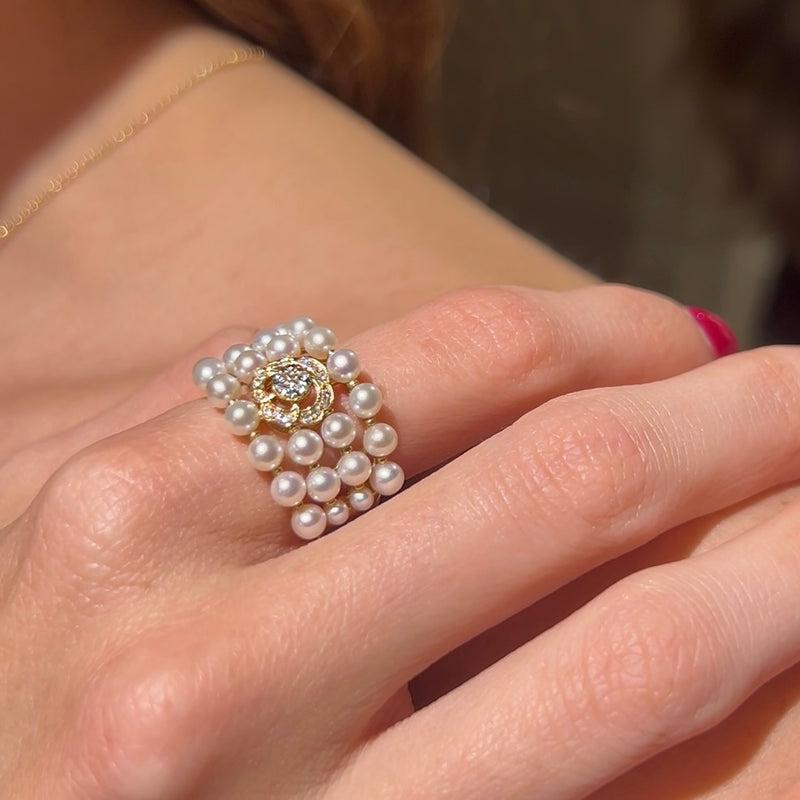 Anillos de oro amarillo  con flor de perla y diamant