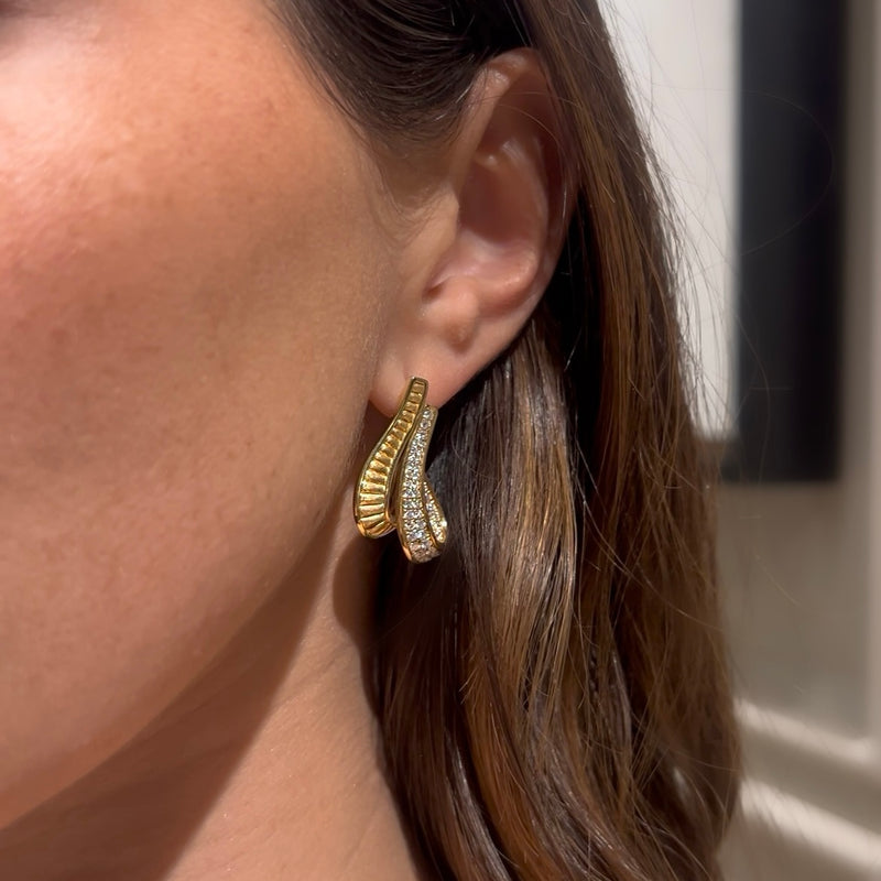 14K Yellow Gold & Diamond Double Long Curved Earrings