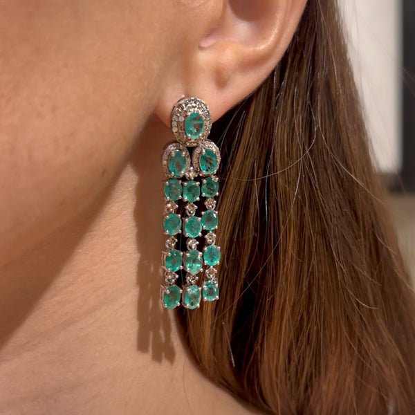 Long Emerald & Diamond Earrings