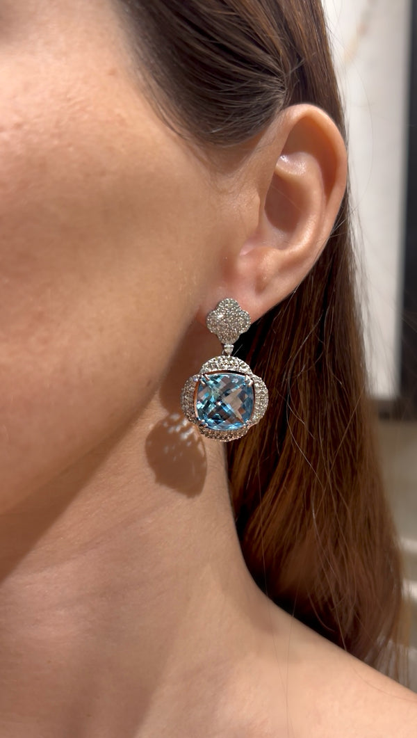 Swiss Blue Topaz & Diamond Earrings
