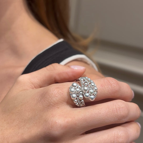 14K White Gold with Pearl & Diamond Rings