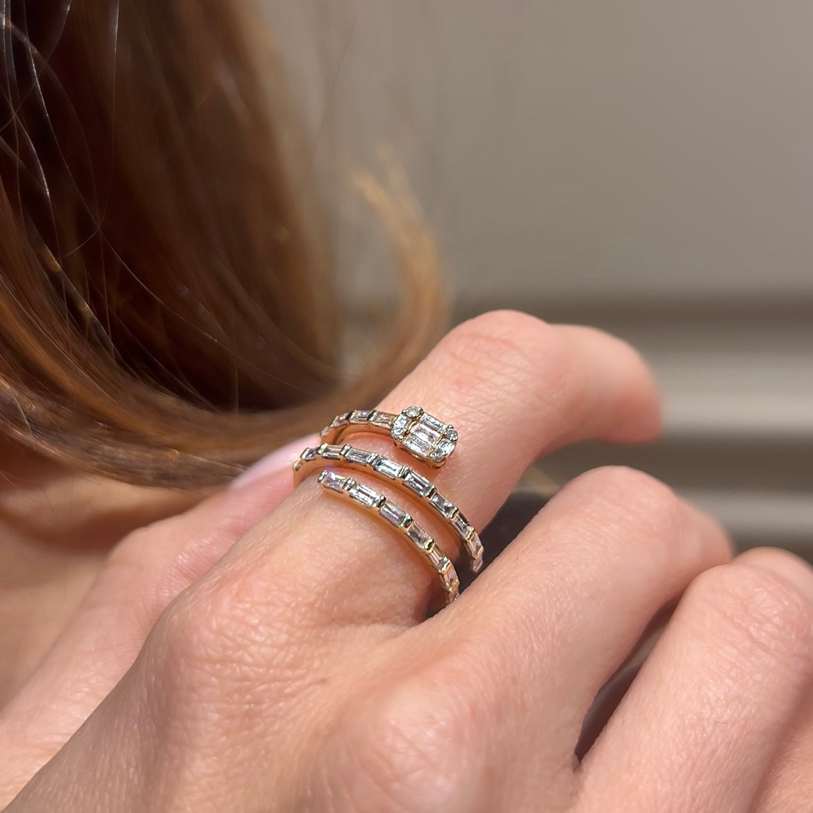 Diamond Baguette Snake Wrap Ring