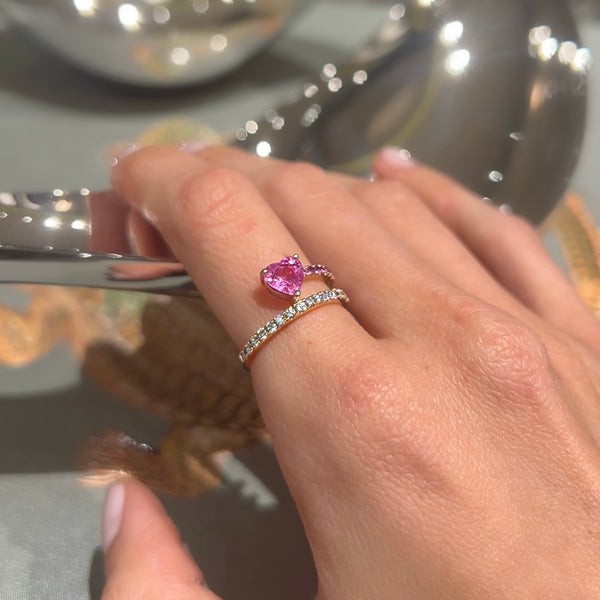 Pink Sapphire Heart with Diamond Ring