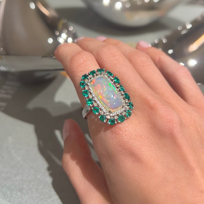 Emerald & Opal with Diamond Ring