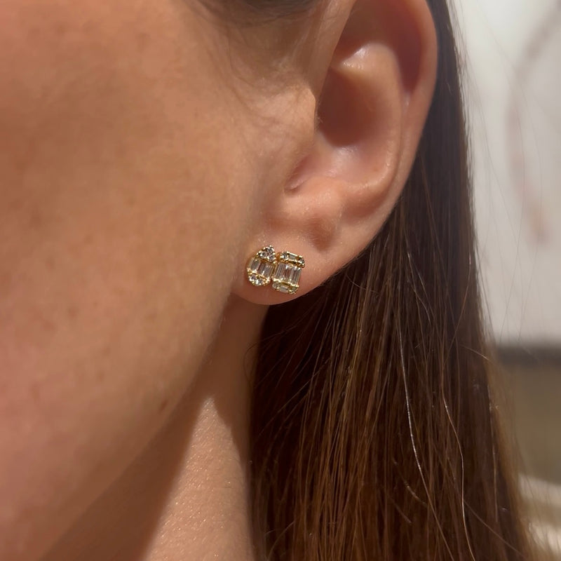 Diamond Baguette & Drop Stud Earrings