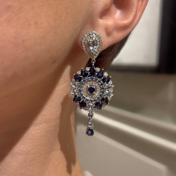 Sapphire & Aquamarine with Diamond Earrings