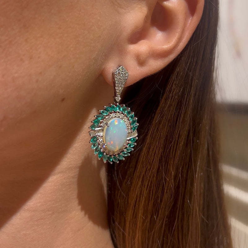 Aretes de ópalo y esmerlada con diamantes 