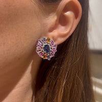 Multicolor Sapphire & Kyanite Flower Earrings