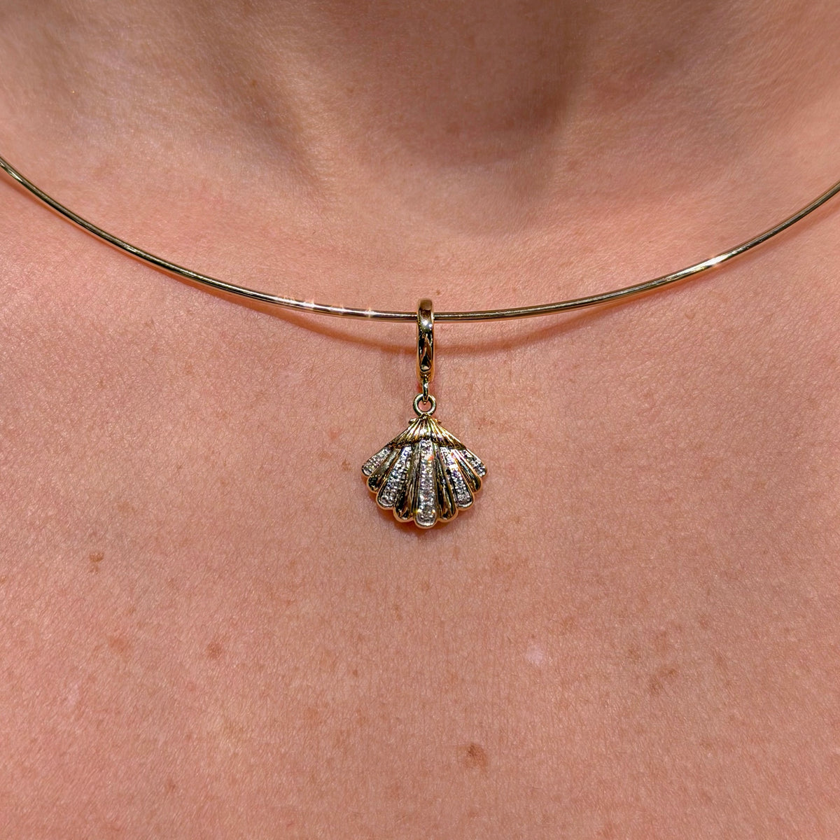 14K Yellow Gold with Diamond Shell Charm Pendant