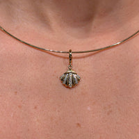 14K Yellow Gold with Diamond Shell Charm Pendant