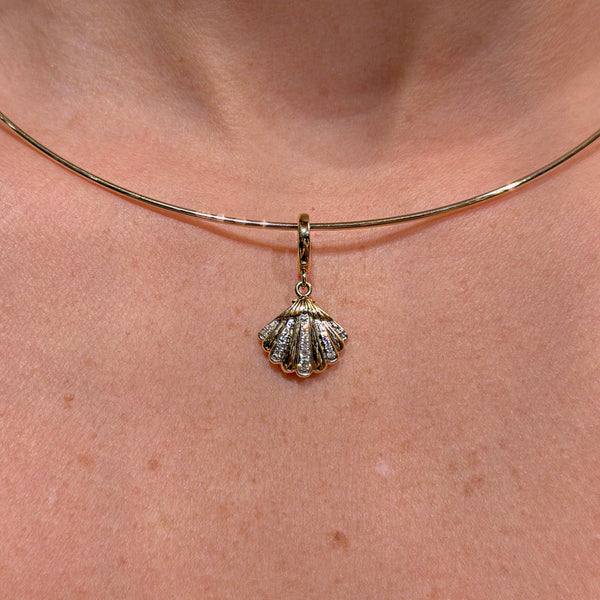 14K Yellow Gold with Diamond Shell Charm Pendant