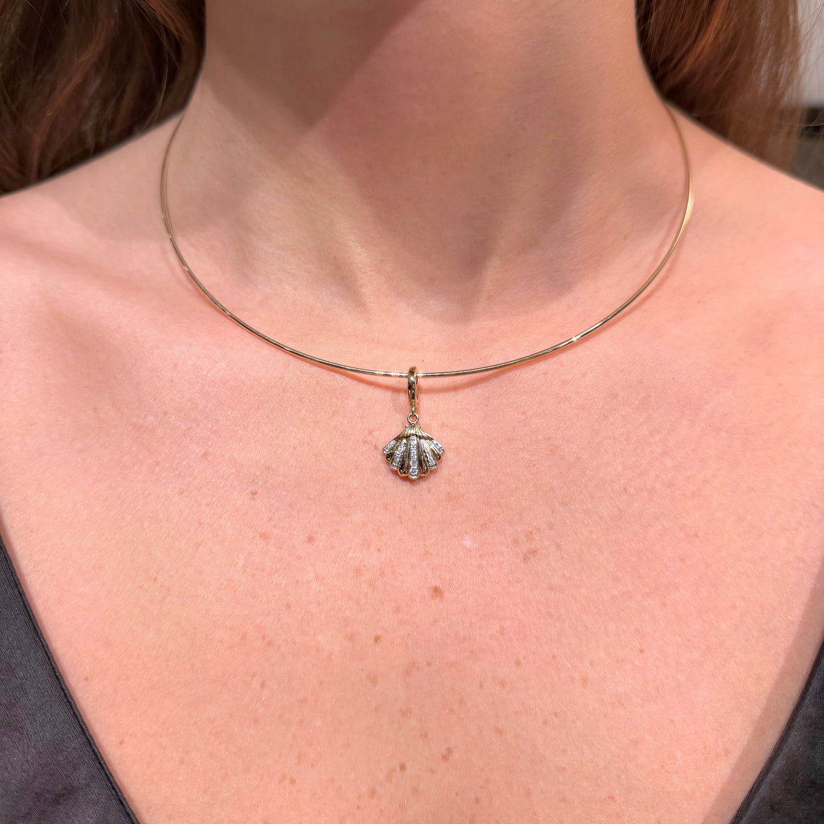 14K Yellow Gold with Diamond Shell Charm Pendant