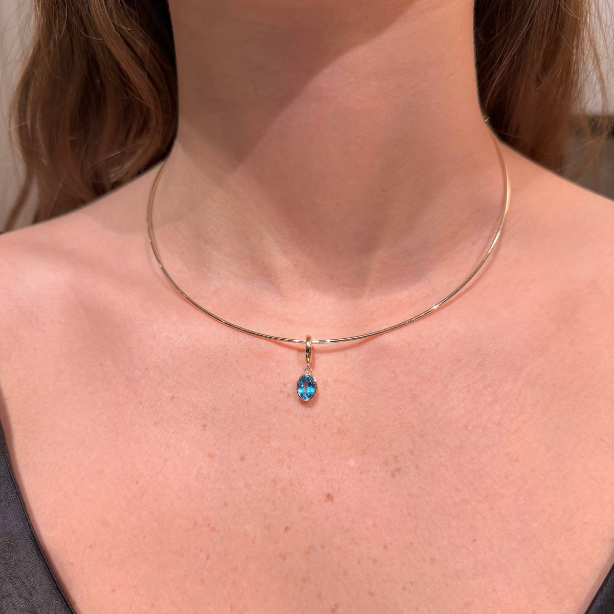 Blue Topaz Oval Charm with 14K Yellow Gold