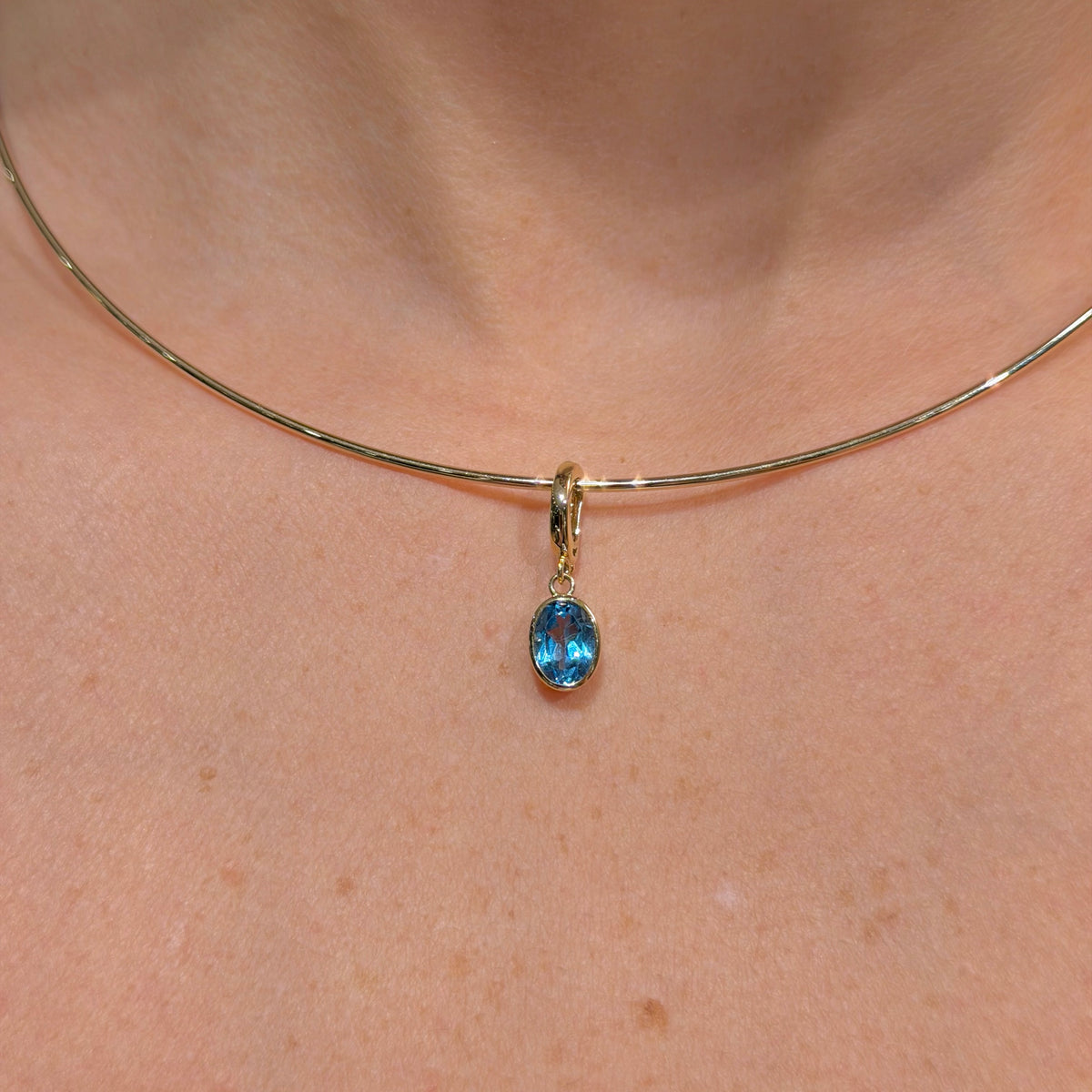 Blue Topaz Oval Charm with 14K Yellow Gold