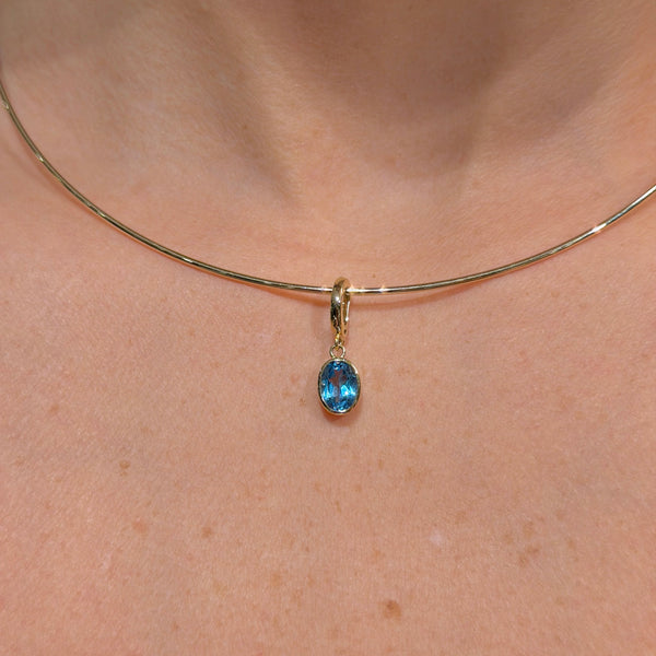 Blue Topaz Oval Charm with 14K Yellow Gold