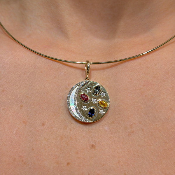 Moon & Stars Mother of Pearl with Multicolor Sapphire Charm