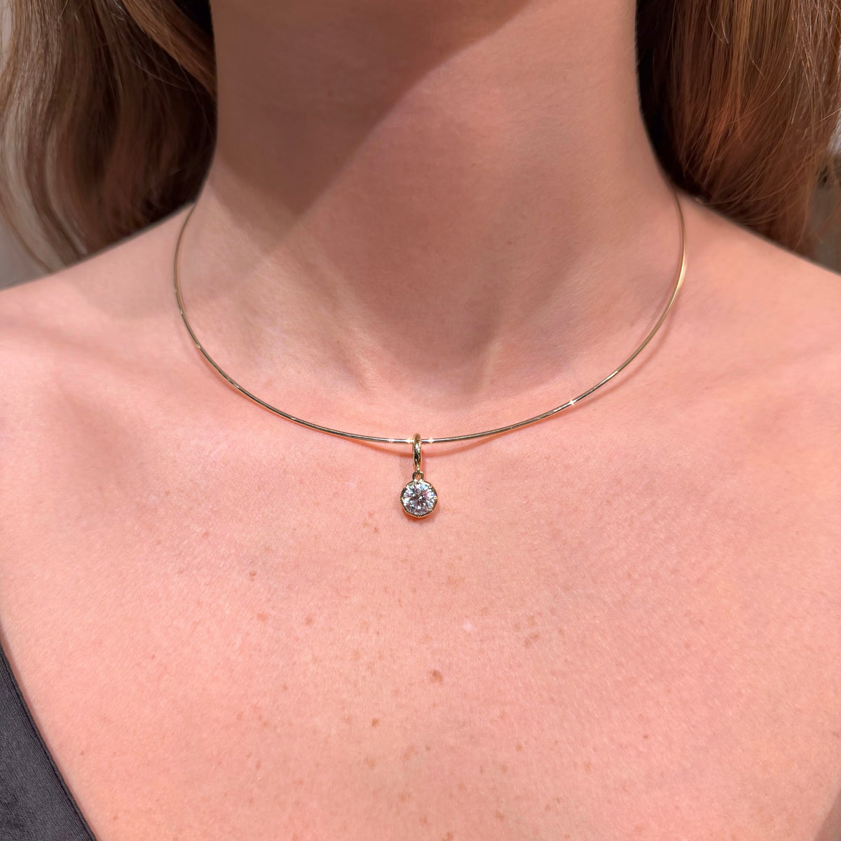 Round Cut Lab Diamond on 14K Yellow Gold Pendant