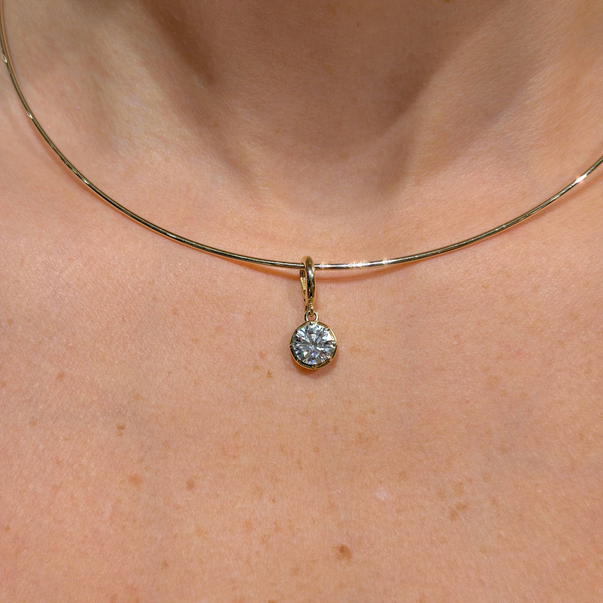 Round Cut Lab Diamond on 14K Yellow Gold Pendant