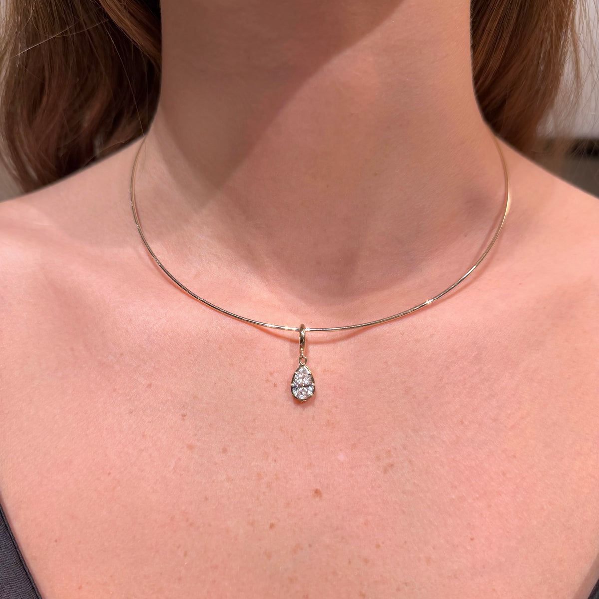 Pear Cut Lab Diamond on 14K Yellow Gold Charm