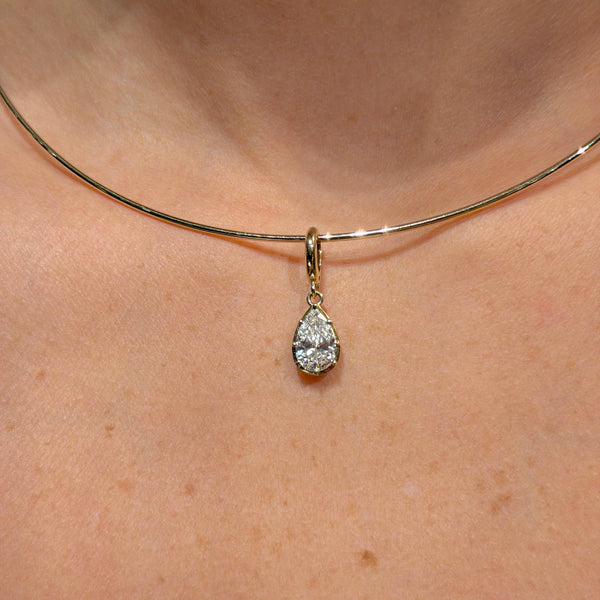 Pear Cut Lab Diamond on 14K Yellow Gold Charm