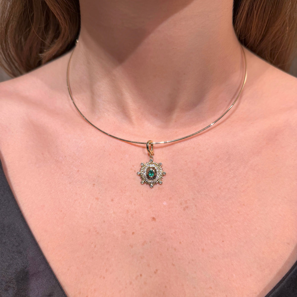 Sun Rays Emerald & Diamonds Charm
