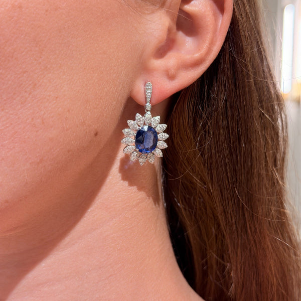 Flower Style Kyanite & Diamond Earrings