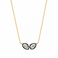 Georgian Style Double Diamonds Pendant on 14K Yellow Gold Necklace