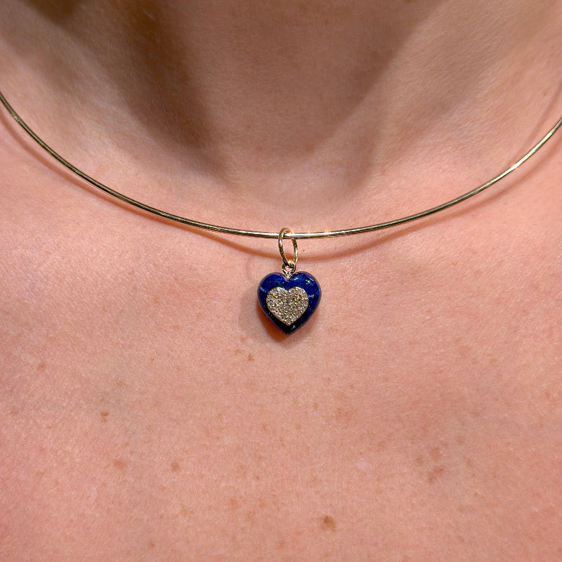 Lapilasuli Heart with Diamonds on 14K Yellow Gold Charm