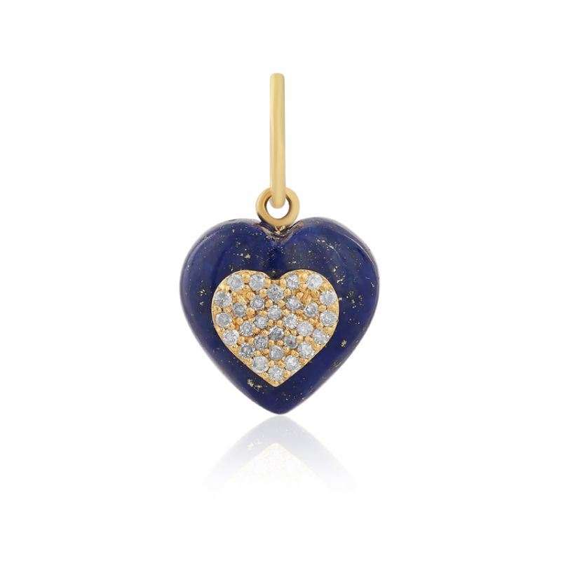 Lapilasuli Heart with Diamonds on 14K Yellow Gold Charm