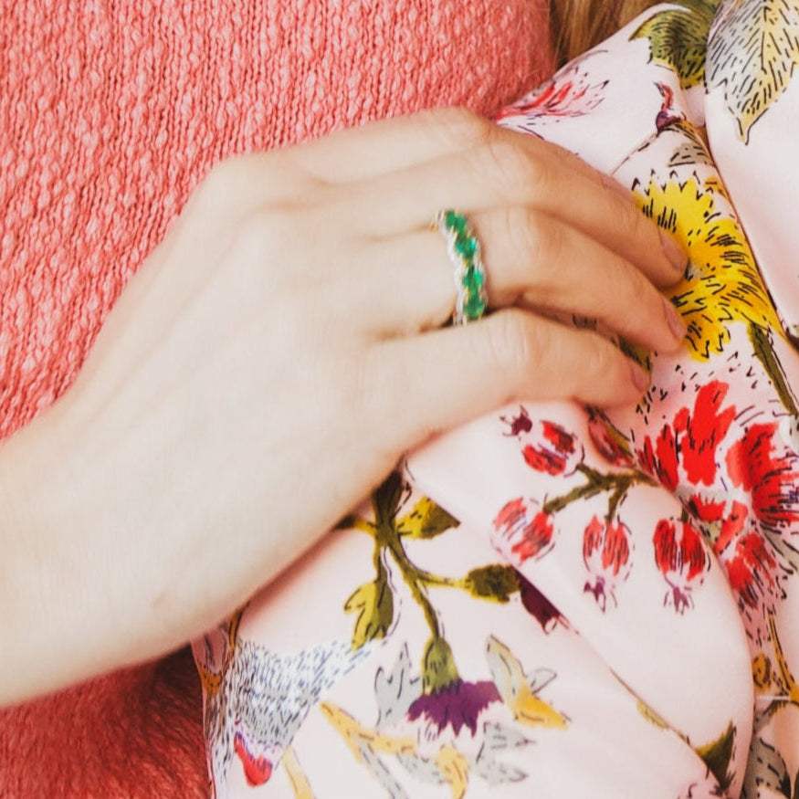 14K Yellow Gold Emerald & Diamond Band Rings