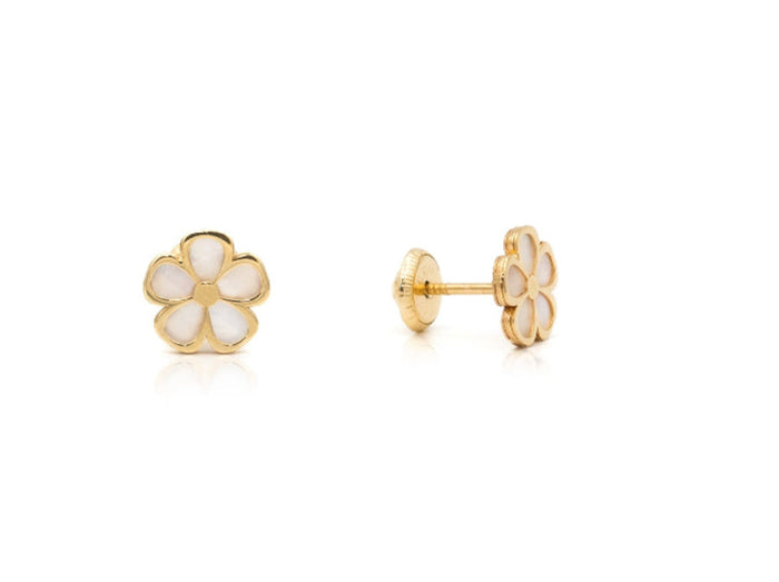 14K Yellow Gold Mother of Pearl Flower 5mm