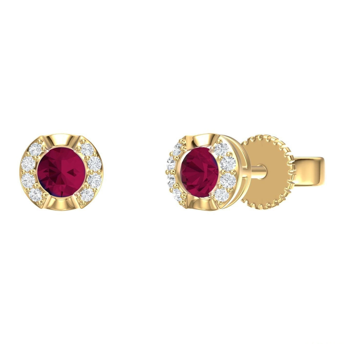 Set of 14K Yellow Gold with Ruby and Diamonds Necklace and Earrings.