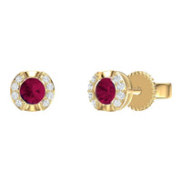 Set of 14K Yellow Gold with Ruby and Diamonds Necklace and Earrings.