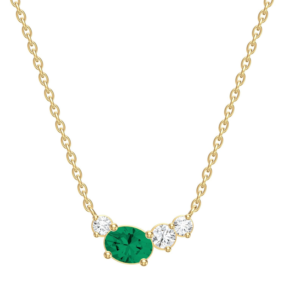 14K Yellow Gold Emerald and Diamond Necklaces