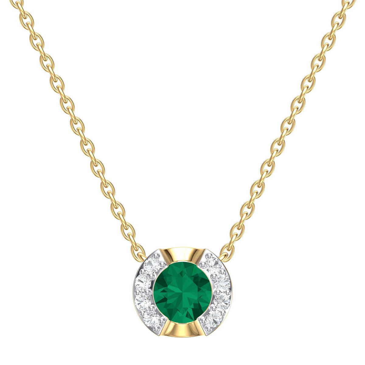 Set Round Emerald and Diamonds Necklace & Earrings