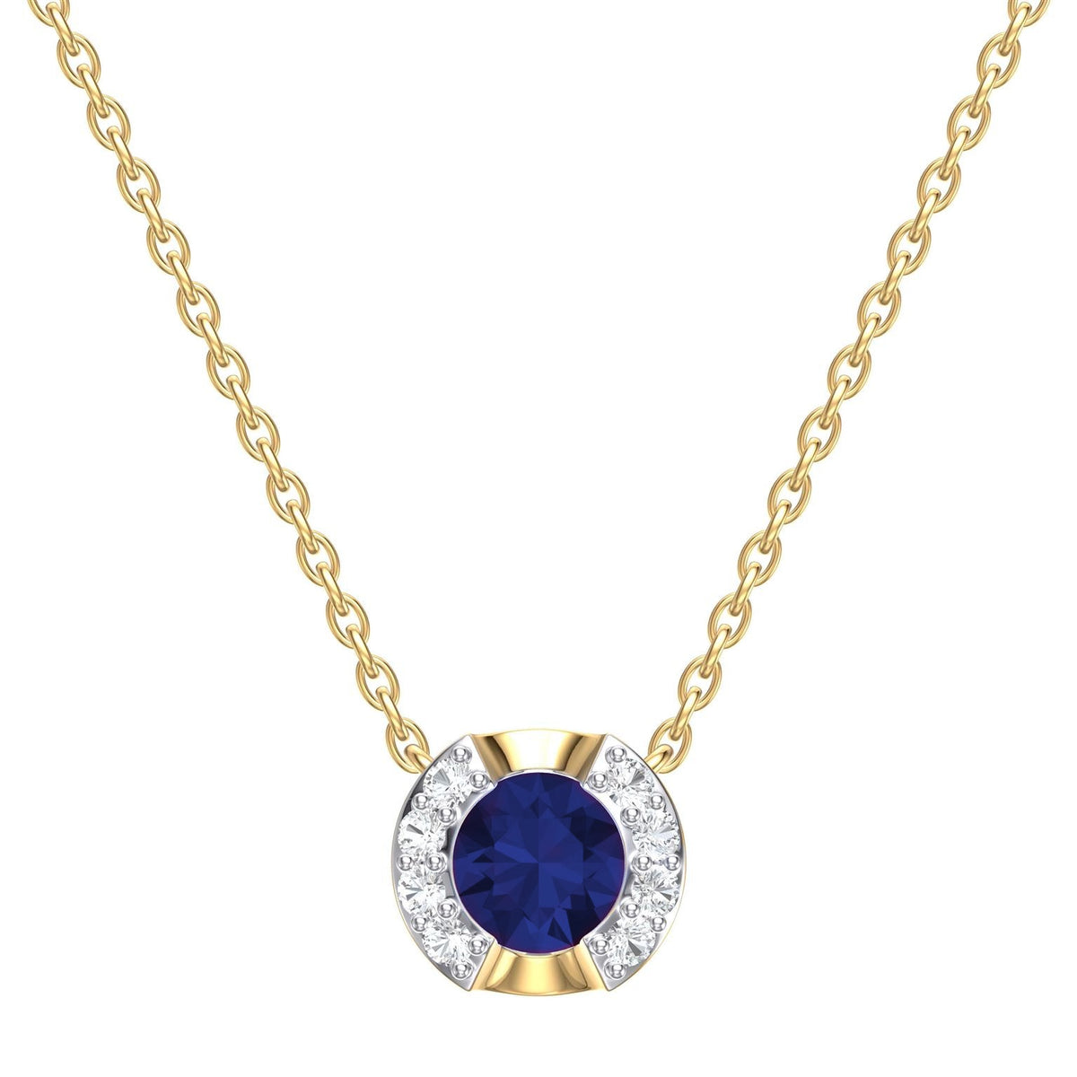Set of 14K Yellow Gold with Blue Sapphire and Diamonds Necklace &amp; Earrings.