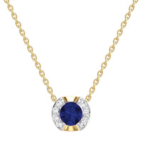 Set of 14K Yellow Gold with Blue Sapphire and Diamonds Necklace &amp; Earrings.