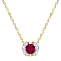 Set of 14K Yellow Gold with Ruby and Diamonds Necklace and Earrings.
