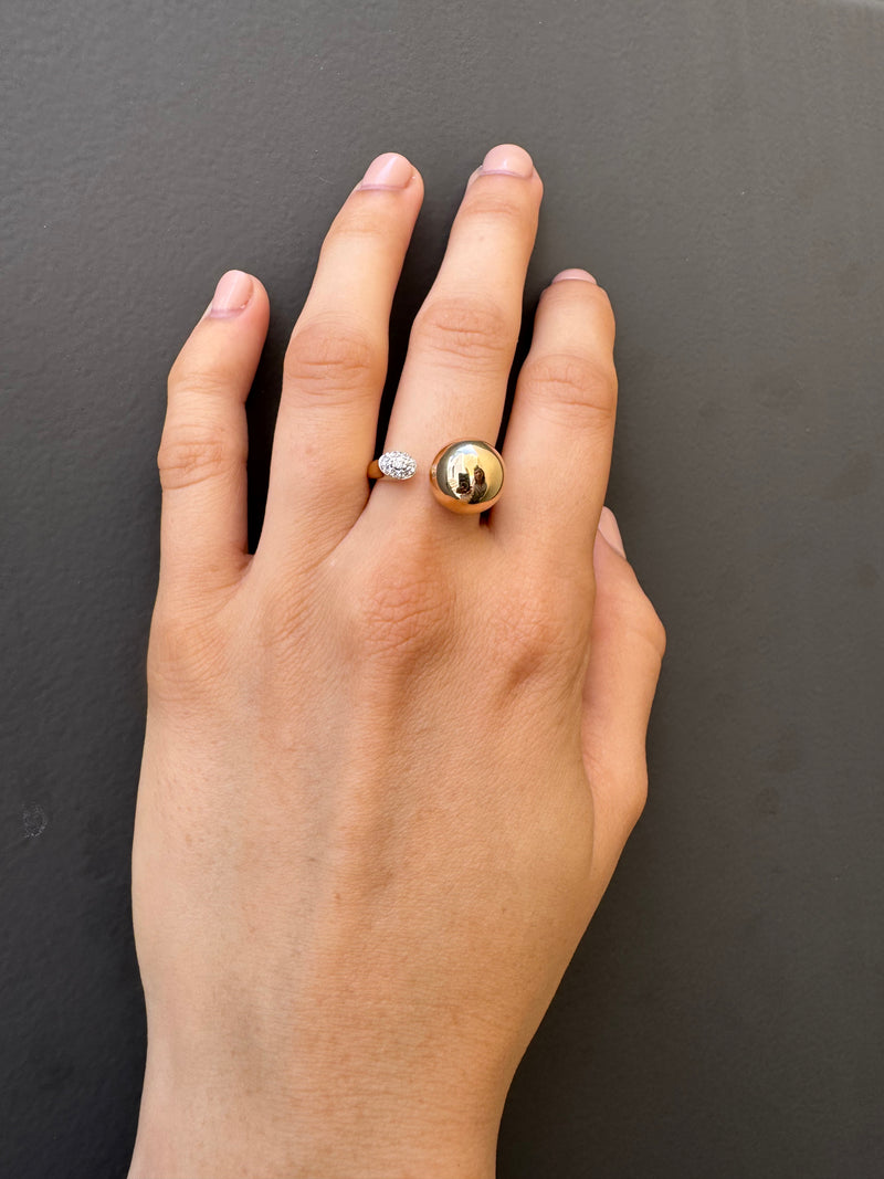 14K Yellow Gold Open Circle & Diamond Drop Rings