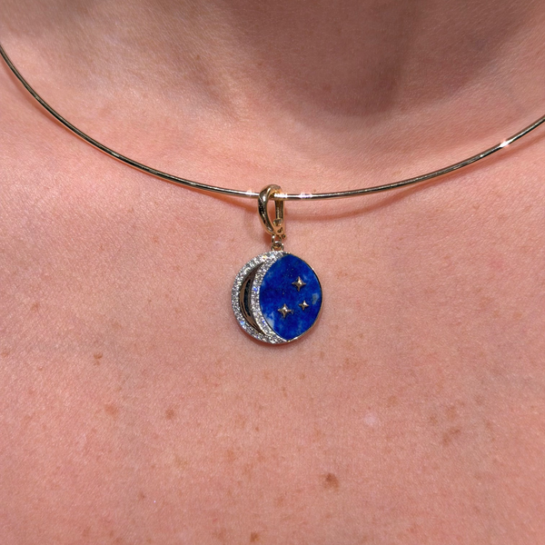 Moon & Midnighrt Stars Lapislazuli with Diamonds Charm