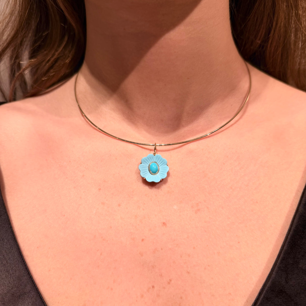 Turquoise Flower Charm with 14K Yellow Gold