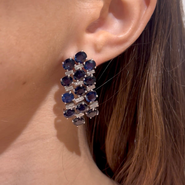 Blue Sapphire & Diamond Cascade Earrings