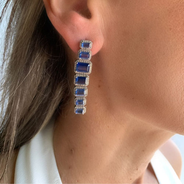 Kyanite Emerald Cut & Diamond Long Earrings