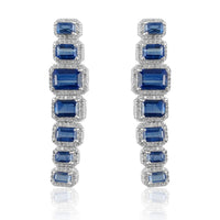 Kyanite Emerald Cut & Diamond Long Earrings  Kyanite: 11.350 ct Diamond: 1.16 ct Silver with Rhodium Plated: 10.10 grams 14K Gold Post: 0.18 grams