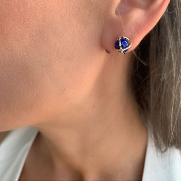 Lapis Lazuli & Diamond Stud Earrings