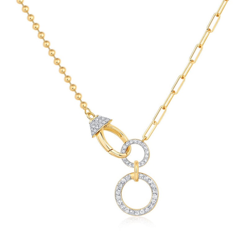 Collar de oro amarillo con cierre de langosta y círculo con diamantes